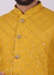 Sequins Work Nehru Jacket Set In Yellow Color